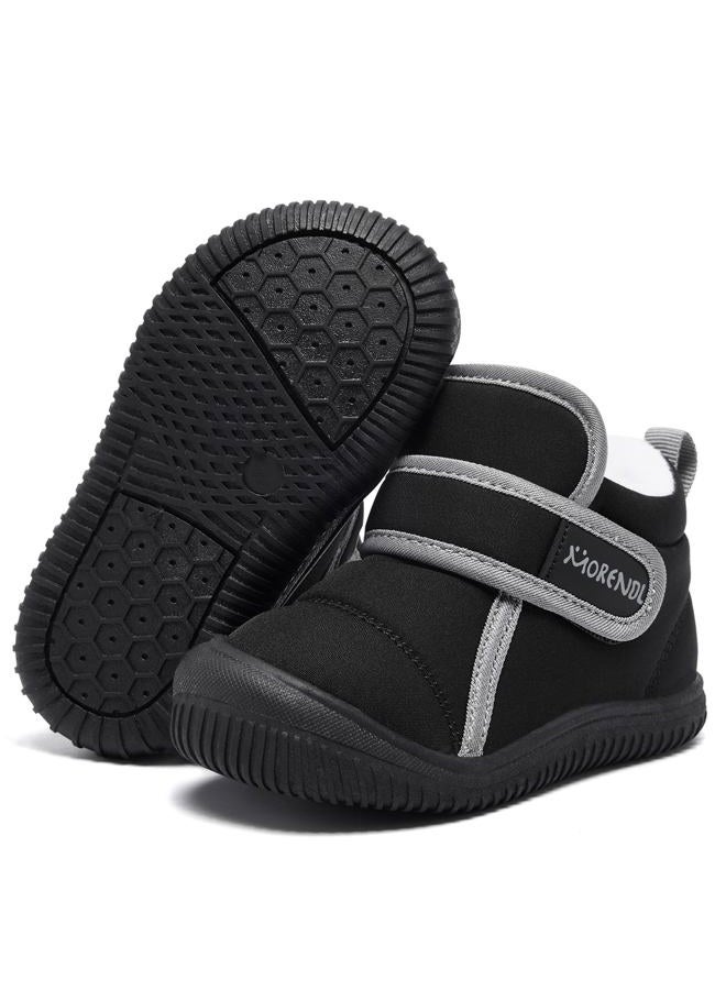 MORENDL Toddler Snow Boots Baby Booties Infant Winter Shoes First Walking Shoes, A#black, 12-15 Months Infant - Image 1