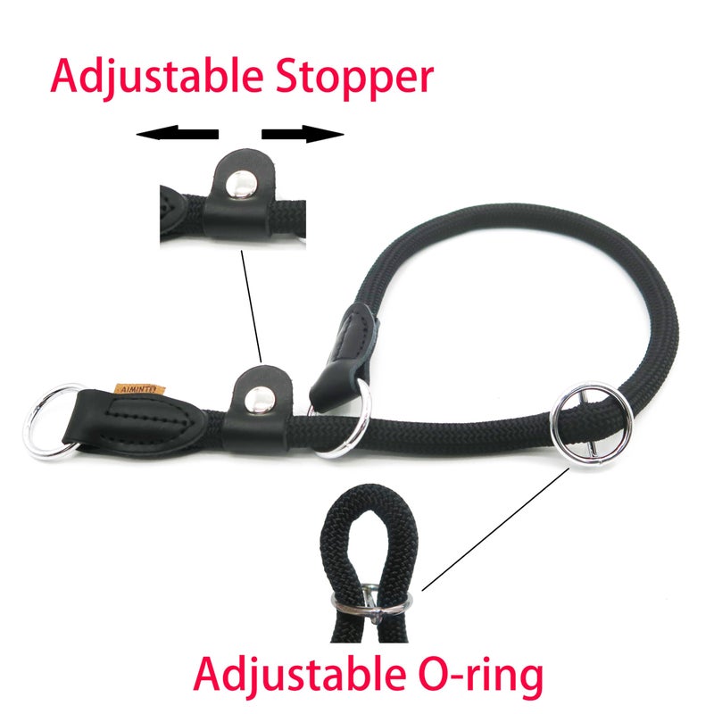 Aiminto Braided Round Martingale Dog Collar, Training Collar with Slidable Stop Ring and Adjustable Stopper - Ideal for Small Dogs (S(1/4") - 14" Long, Black) - Image 3
