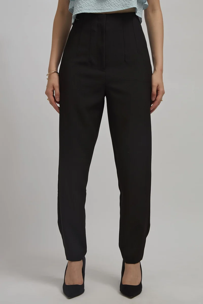 Virgio Solid Viscose Stretch Black High Waist Trouser for Women