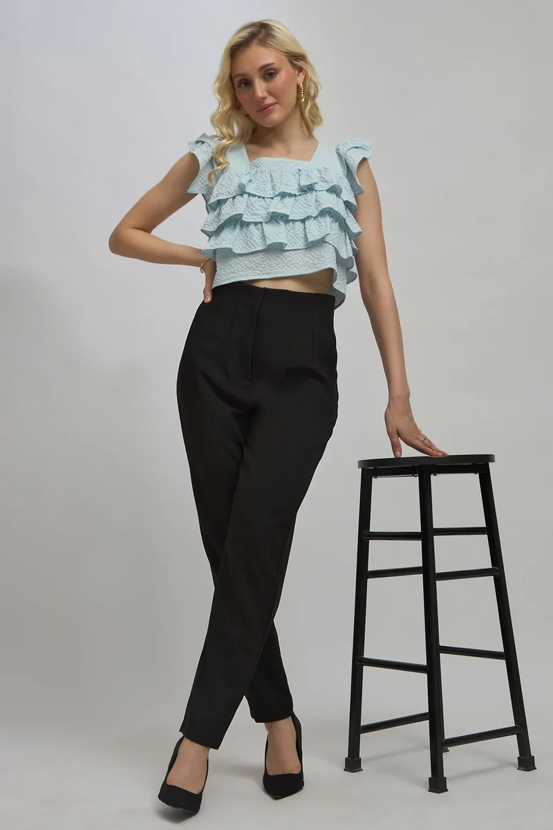 Virgio Solid Viscose Stretch Black High Waist Trouser for Women