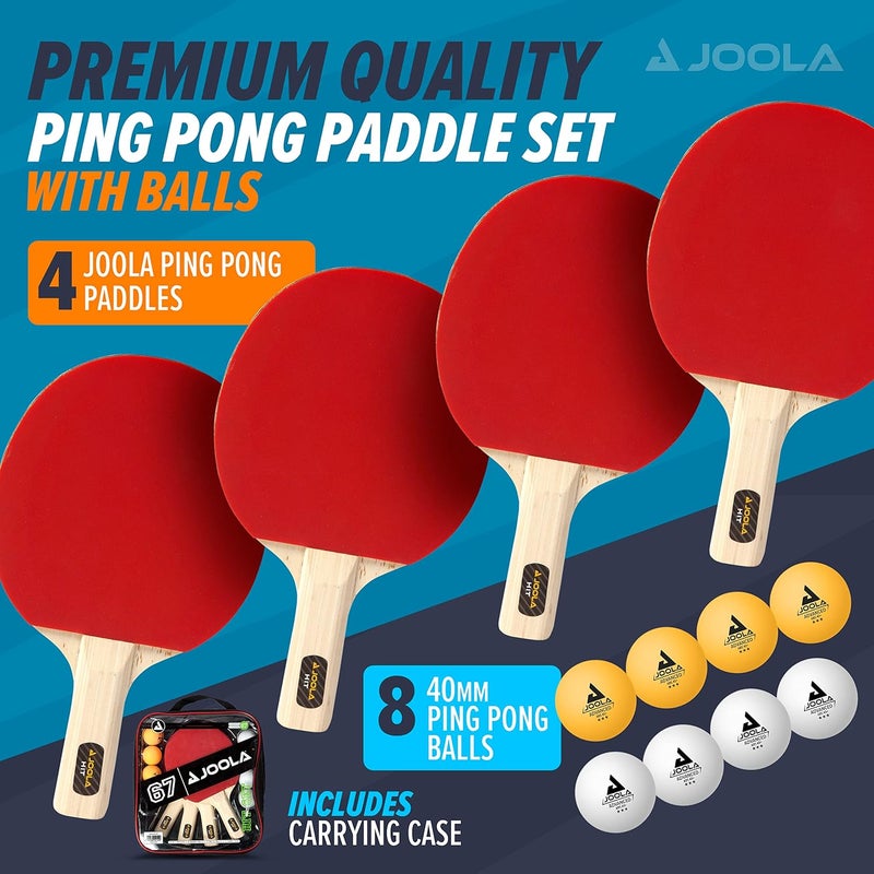 JOOLA All-in-One Indoor Table Tennis Hit Set with 4 Rackets, 8 Balls, and Carrying Case - Image 2