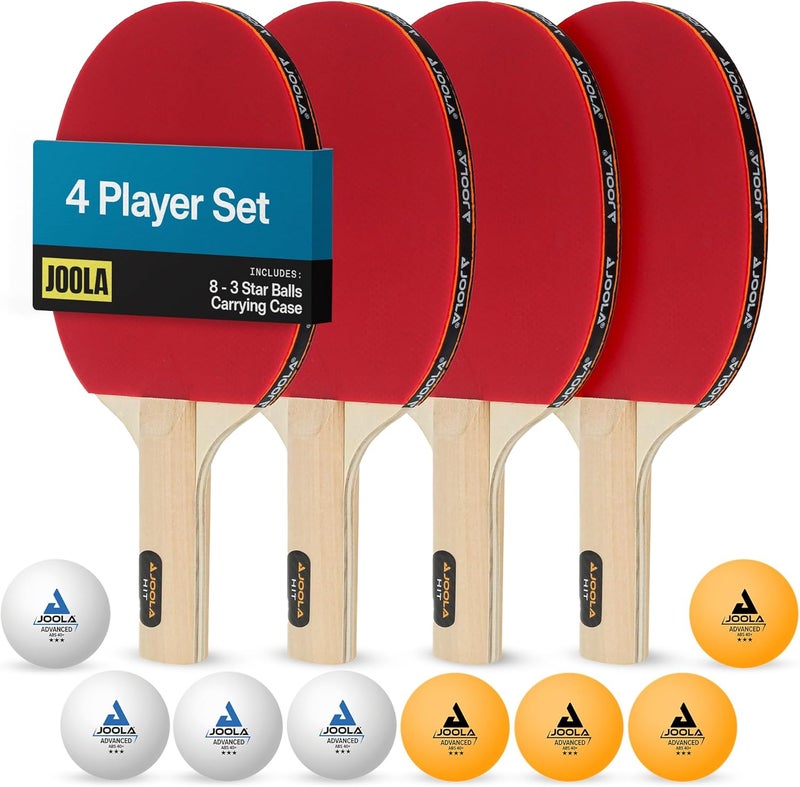 JOOLA All-in-One Indoor Table Tennis Hit Set with 4 Rackets, 8 Balls, and Carrying Case - Image 1