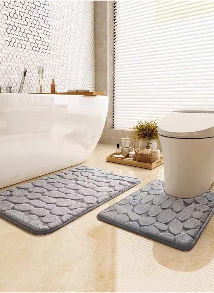 Kutis 2-Pieces European Simple Style Toilet Floor Mat Suit Bathroom Carpet Set Polyester Fiber Grey 80x50 cm And 50x40 cm  - Image 2