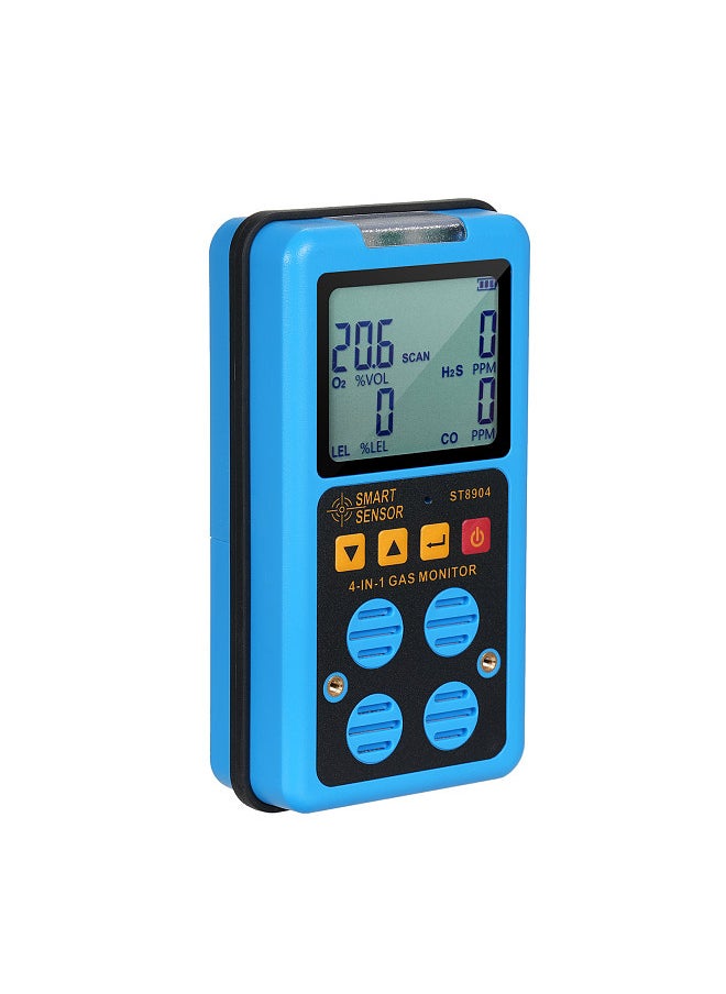 SMART SENSOR - 4 in 1 Gas Monitor Rechargeable Portable Gas Detector H₂S O₂ CO and LEL Multi Gas Monitor Professional Gas Sniffer with LCD Display Sound Vibration Flash Alarm Mode - Image 1