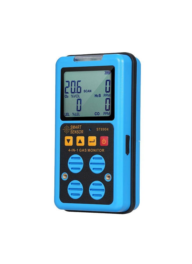 SMART SENSOR - 4 in 1 Gas Monitor Rechargeable Portable Gas Detector H₂S O₂ CO and LEL Multi Gas Monitor Professional Gas Sniffer with LCD Display Sound Vibration Flash Alarm Mode - Image 1
