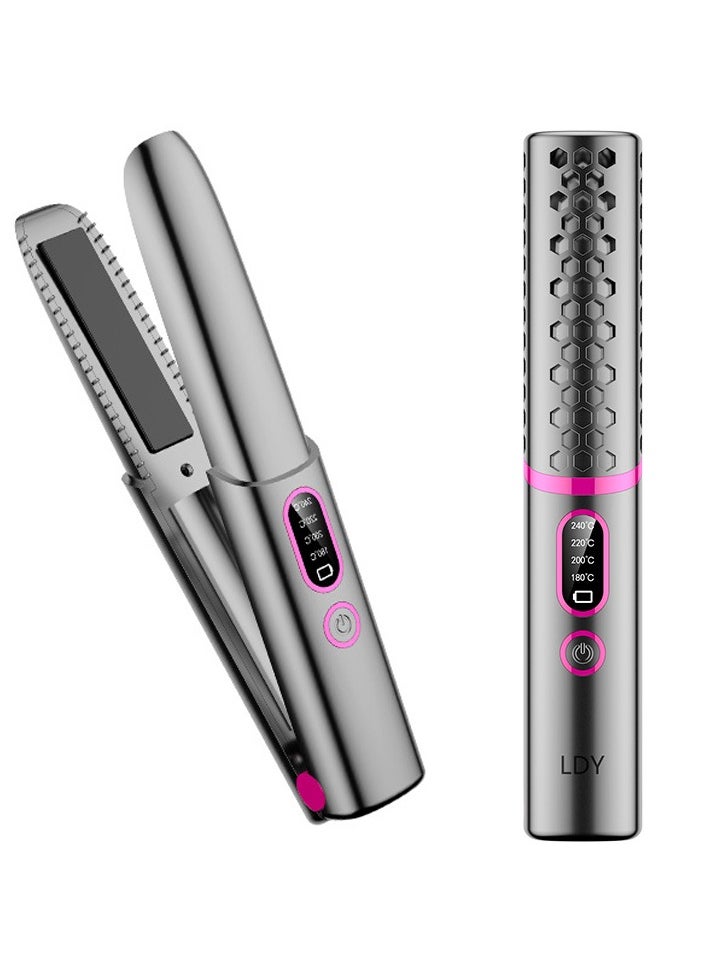Joshberg 2 in 1 Hair Straightener and Curler,Wireless Ceramic Flat Iron with 4 Heat Settings Up to 240°C Temperature with Fast Heat-Up Time 30,Grey  - Image 1