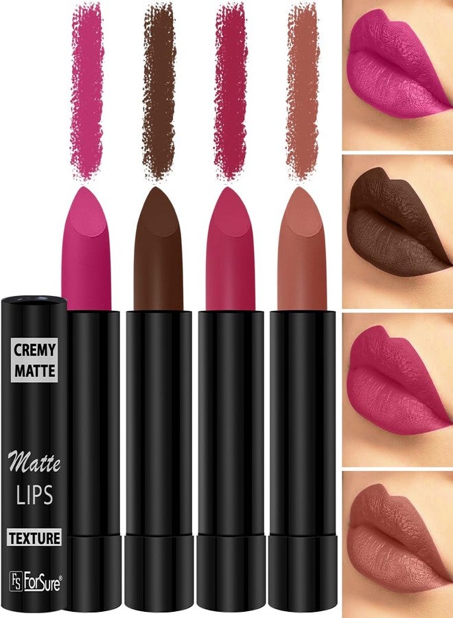ForSure Cremy Matte Lipstick Combo Of 4 Shades- 3.5gm Each (Pink Fusion, Caramel, Cocoa Brown, Strawberry Pink) - Image 1