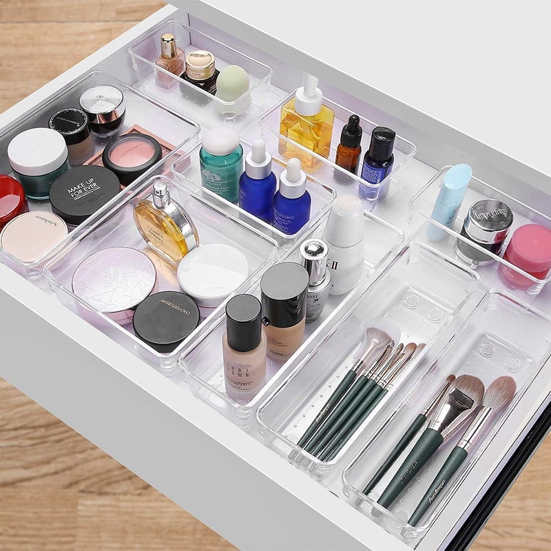 ROKTRY 9 PCS Drawer Organizer Set Clear Plastic Desk Drawer Dividers Trays Dresser Storage Bins Separation Box for Makeup, Jewelries and Gadgets, Bedroom, Bathroom, Office - Image 2