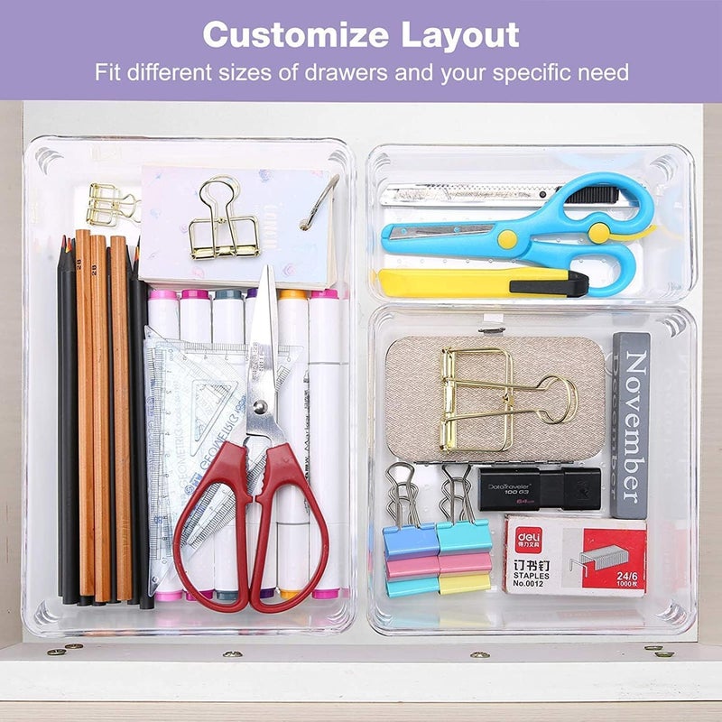 ROKTRY 9 PCS Drawer Organizer Set Clear Plastic Desk Drawer Dividers Trays Dresser Storage Bins Separation Box for Makeup, Jewelries and Gadgets, Bedroom, Bathroom, Office - Image 4