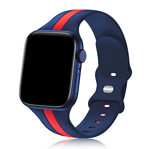 Seizehe Designer Sport Band Compatible with Apple Watch iWatch Bands 38mm 40mm 41mm 42mm 44mm 45mm 49mm Men Women, Soft Silicone Strap Wristbands for Apple Watch Series 11/10/9/8/7/6/5/4/3/2/1/se/Ultra (Blue Red, 44/45/46/49/42mm(Series 3 2 1)) - Image 1