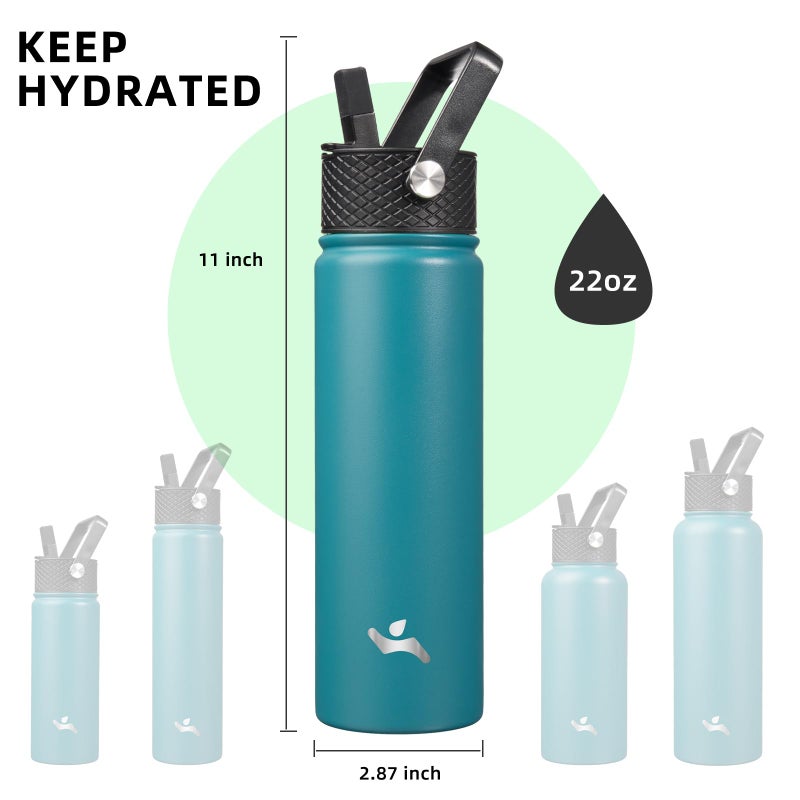 Konokyo 22oz Stainless Steel Bottles with 3 Lids Sport Insulated Water Bottle,Light Blue - Image 5