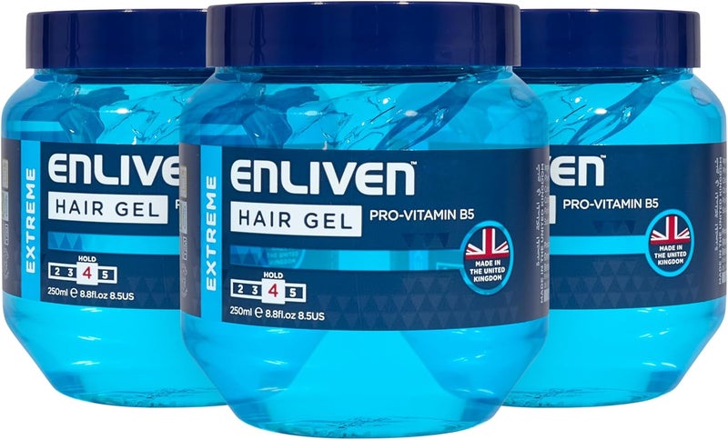Enliven Hair Gel Extreme Hold Blue 250mlx3 Pack Mens Hair Products Gel for Everyday Use Shape Hair Your Way Hair Gel Mens Products
