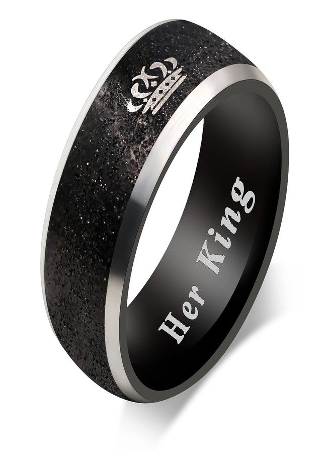 يولوفيدو خاتم Uloveido Black Her King، خاتم زفاف من الفولاذ المقاوم للصدأ، خاتم وعد، هدايا تخرج للأزواج له ولها (مقاس 9 أسود ملكي) - Image 1