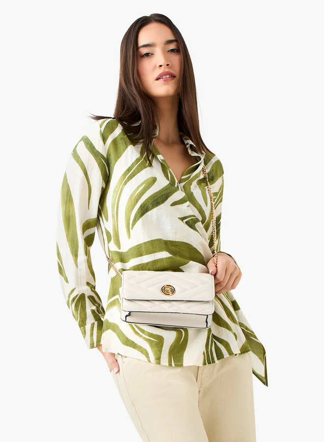 بابريكا Quilted Crossbody Bag with Button Closure