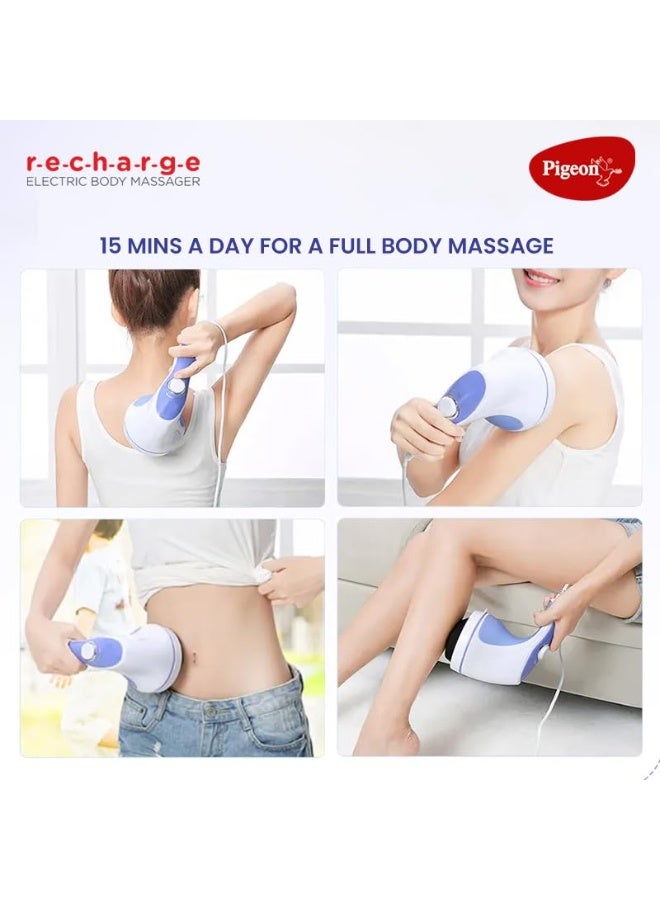 Pigeon Laze Electric Handheld Full Body Massager with 3 Massage Heads, Mesh Cover, Variable Speed Settings| For Pain Relief and Relaxation, Back, Arms, Leg & Foot| Blue & White - Image 3