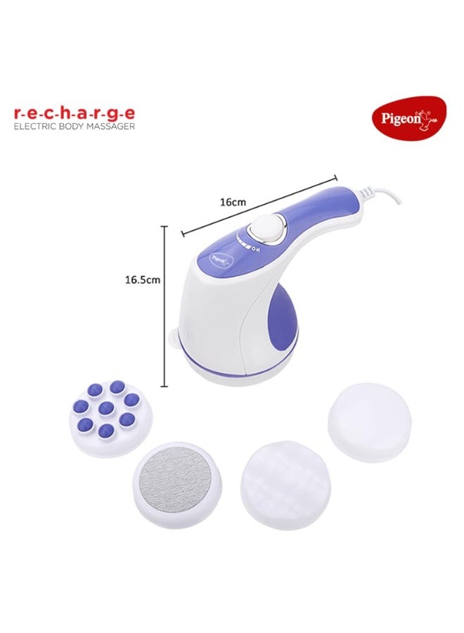 Pigeon Laze Electric Handheld Full Body Massager with 3 Massage Heads, Mesh Cover, Variable Speed Settings| For Pain Relief and Relaxation, Back, Arms, Leg & Foot| Blue & White - Image 2
