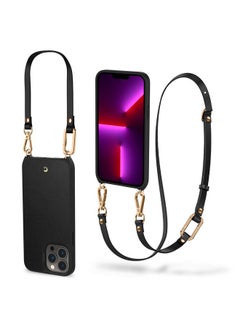 CYRILL CYRILL Spigen Classic Faux Leather + TPU + Poly Carbonate + Crossbody Strap Charm Back Cover Compatible for iPhone 13 Pro Max (Black)  - Image 1