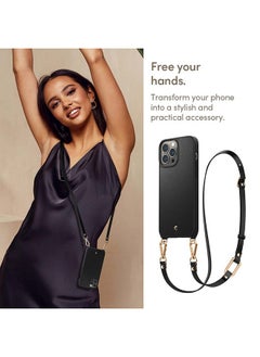 CYRILL CYRILL Spigen Classic Faux Leather + TPU + Poly Carbonate + Crossbody Strap Charm Back Cover Compatible for iPhone 13 Pro Max (Black)  - Image 4