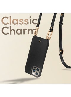 CYRILL CYRILL Spigen Classic Faux Leather + TPU + Poly Carbonate + Crossbody Strap Charm Back Cover Compatible for iPhone 13 Pro Max (Black)  - Image 3