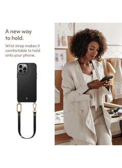 CYRILL CYRILL Spigen Classic Faux Leather + TPU + Poly Carbonate + Crossbody Strap Charm Back Cover Compatible for iPhone 13 Pro Max (Black)  - Image 5