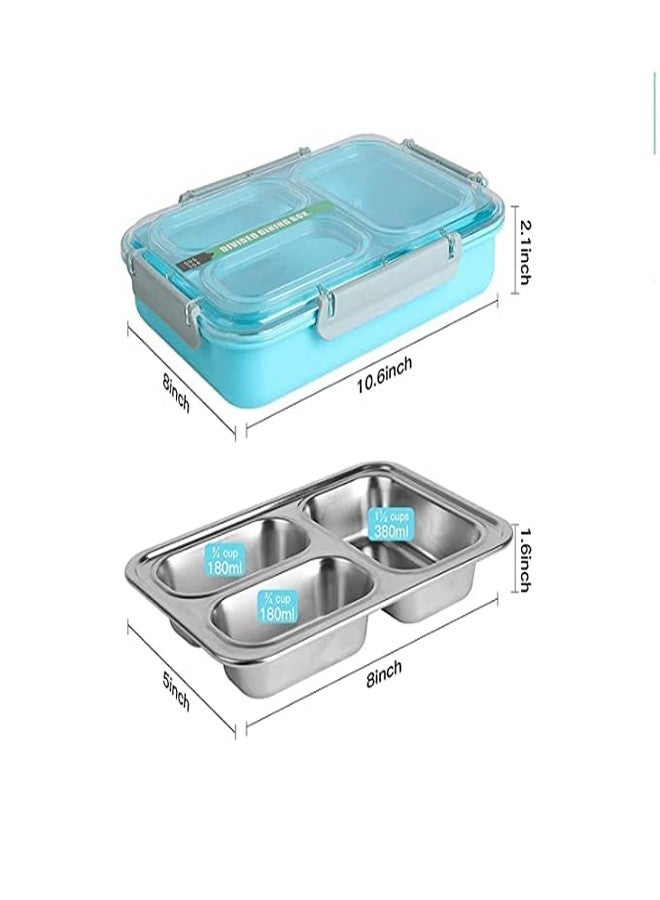 THW 304 Stainless Steel Lunch Boxes for Office Men, Lunch Box Steel, Lunch Boxes, Lunch Box for Office, Tiffin Boxes, Ideal for 12+ Year Teenagers (3 Compartment) ( Color May Very ) - Image 2