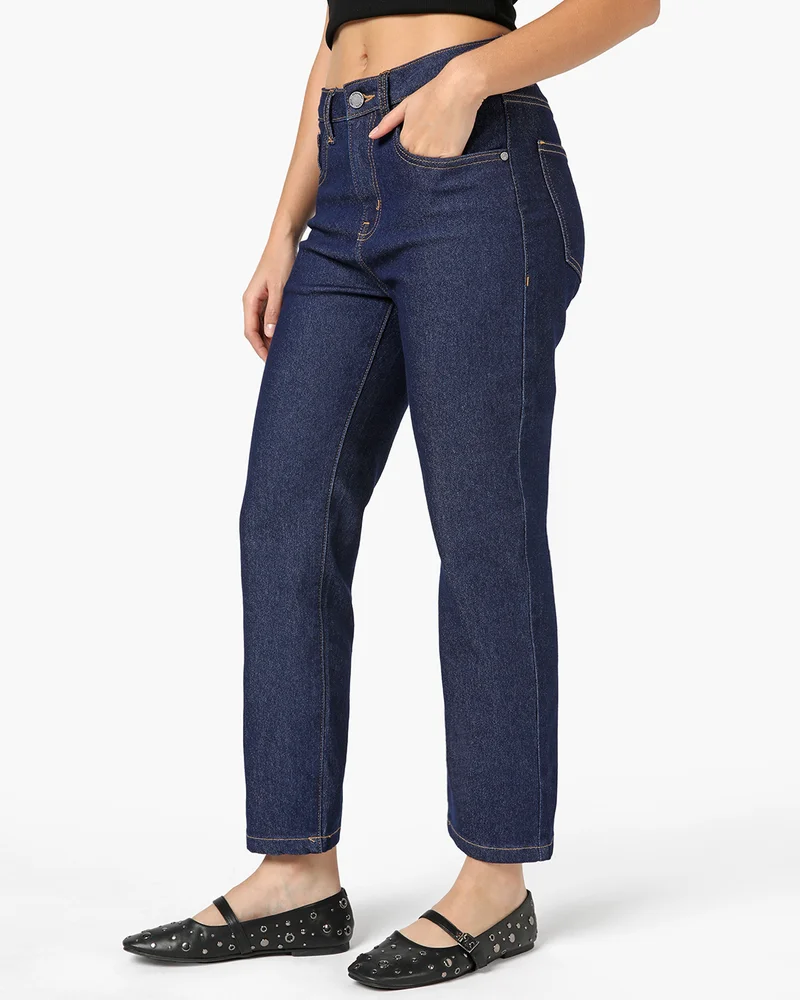 بيواكوف Women's Dark Blue Slim Straight Fit Ankle Length Jeans