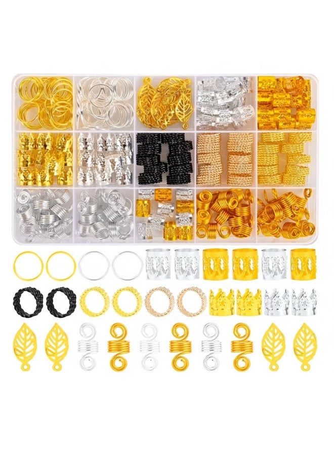 يلا جوي 200 قطعة من كريات الشعر المجوهرية، مجوهرات للشعر المُلفّ، إكسسوار شعر ومجوهرات حجرية للفروق، حلقات وحلقات شعر معدنية، تذيلات شعر ذهبية وفضية، أكمام شعر مُلفّة، أدوات تثبيت - Image 1