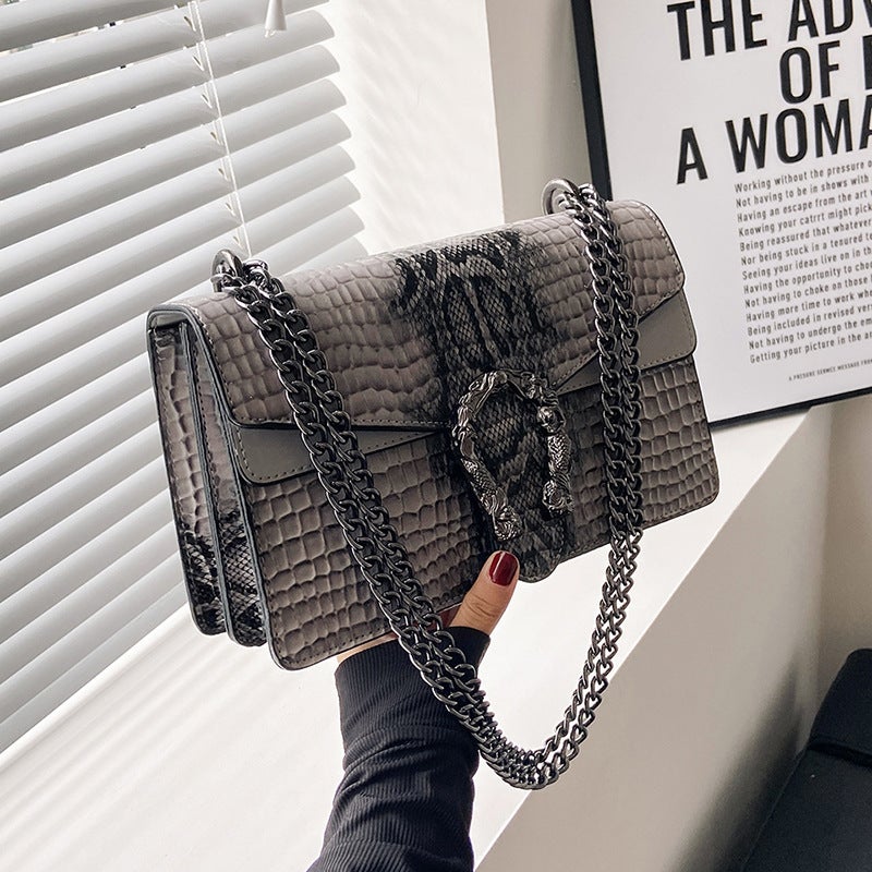 Niche Design Bag Women'S New Fashion Trendy Retro Portable Small Square Bag Crocodile Pattern Chain Crossbody Bag - Image 2