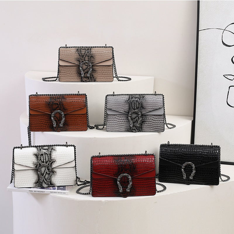 Niche Design Bag Women'S New Fashion Trendy Retro Portable Small Square Bag Crocodile Pattern Chain Crossbody Bag - Image 3