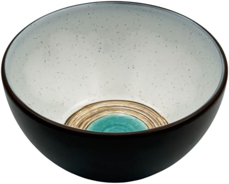 B&D Modern Ceramic Bowl with Turquoise Center Design, Brown Exterior, White Interior - Image 2