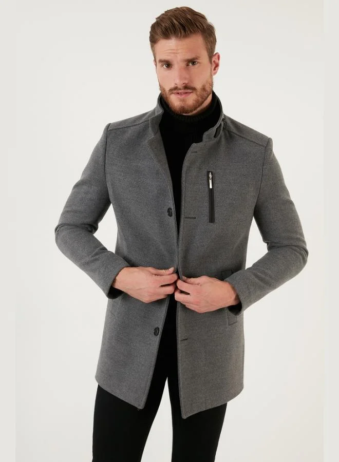 Buratti  Buratti Slim Fit Buttoned Stand Collar Cashmere Coat Men's COAT 5840099 for Men | Best Price UAE