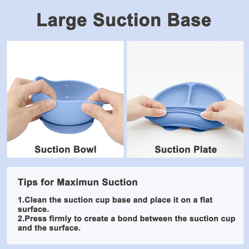 Munlinder Silicone Baby Feeding Set | Baby Led Weaning Supplies Includes Suction Bowls and Divided Plates, Adjustable Bib, Baby Utensils Spoons and Forks,Cup | Baby Feeding Essentials (Deep Blue) - Image 5