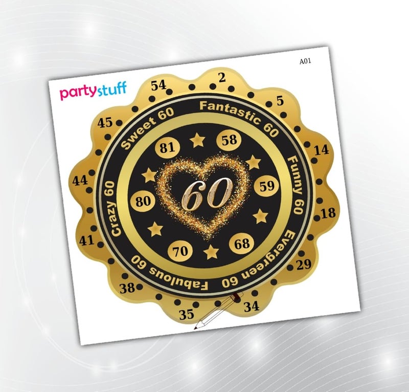 PartyStuff Tambola Housie - Golden Black 60th Birthday kukuba (18 Piece) - Image 1