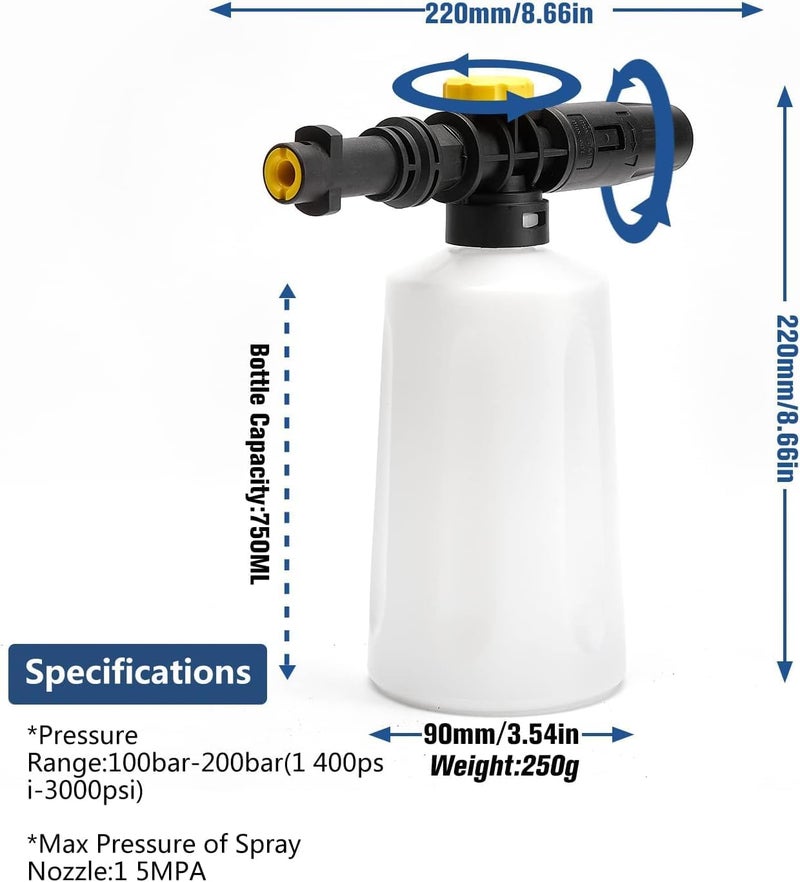 Purfex Snow Foam Lance for Karcher K2 K3 K4 K5 K6 K7 Pressure Washers | High-Pressure Car Jet wash 750ml Cannon with Adjustable Spray Nozzle for Thick Foam Dispense |Car Wash Gun Accessories - Image 5