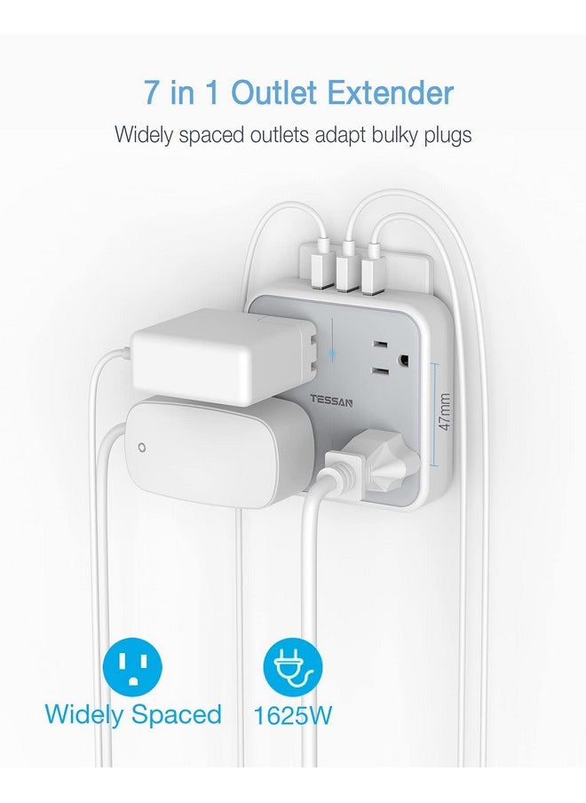 TESSAN - Multi Plug Outlet Extender with USB, TESSAN Surge Protector Splitter 3 USB Wall Charger, Multiple Expander for Travel, Home, College Dorm Room - Image 1