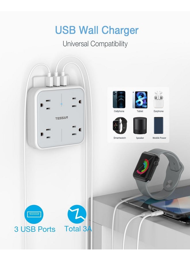 TESSAN - Multi Plug Outlet Extender with USB, TESSAN Surge Protector Splitter 3 USB Wall Charger, Multiple Expander for Travel, Home, College Dorm Room - Image 1