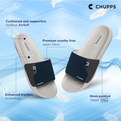 CHUPPS Urban One Vapor Slider for Men, FOAM6 Upper Technology (6mm Foam) Snug Fit with Airsoft Footbed (Contoured & Cushioned) for Super Comfort Flip Flop Slipper Navy Grey - Image 2