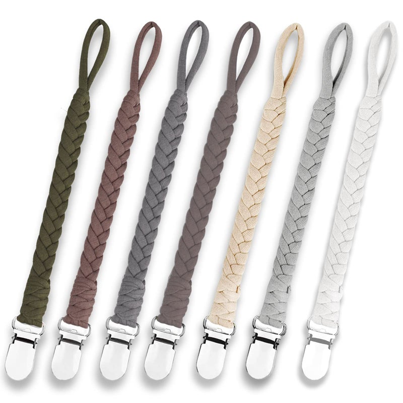 Duludulu 7 Pcs Braided Pacifier Clip Pacifier Clips for Boys Baby Girls Pacifier Holder Clip Binky Clips