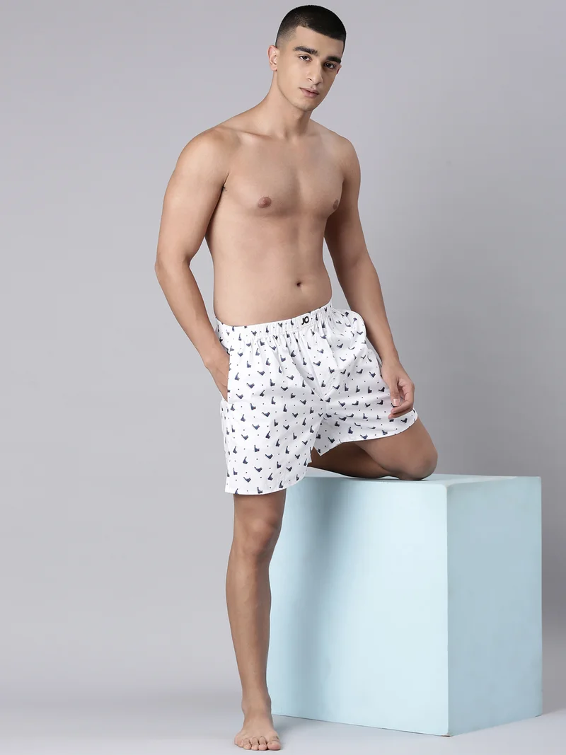 Joven Winter White and Sea Blue Men Printed Pure Cotton Side Pocket Boxers Pack of 2 for Men | Best Price UAE