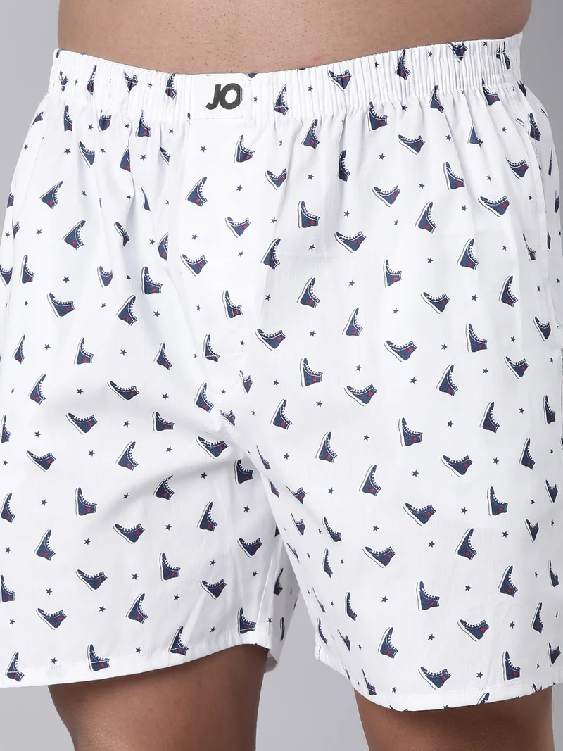 Joven Winter White and Sea Blue Men Printed Pure Cotton Side Pocket Boxers Pack of 2 for Men | Best Price UAE