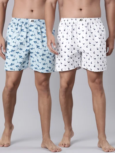 جوفن بوكسرات قطن نقي مطبوعة بجيوب جانبية للرجال - عبوة من