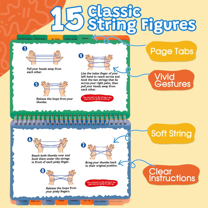 Kasfalci String Figure Game Book with String, Classic String Games with Step-by-Step Instructions, Fine Motor Skills Toys, String Figure Book, Gifts for Kids 6â€“12 Year Old, Girl Boy Gift, Kids Books - Image 2
