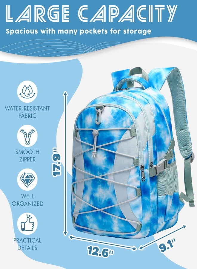 BLUEFAIRY حقيبة ظهر مدرسية من بلو فيري للفتيات المراهقات، حقائب مدرسية متوسطة وثانوية، حقيبة كتب كبيرة زرقاء بتصميم ربطة العنق، جيب كبير، حقائب ظهر للفتيات المراهقات، هدايا العودة إلى المدرسة والسفر، 18 بوصة، أزرق سماوي - Image 4
