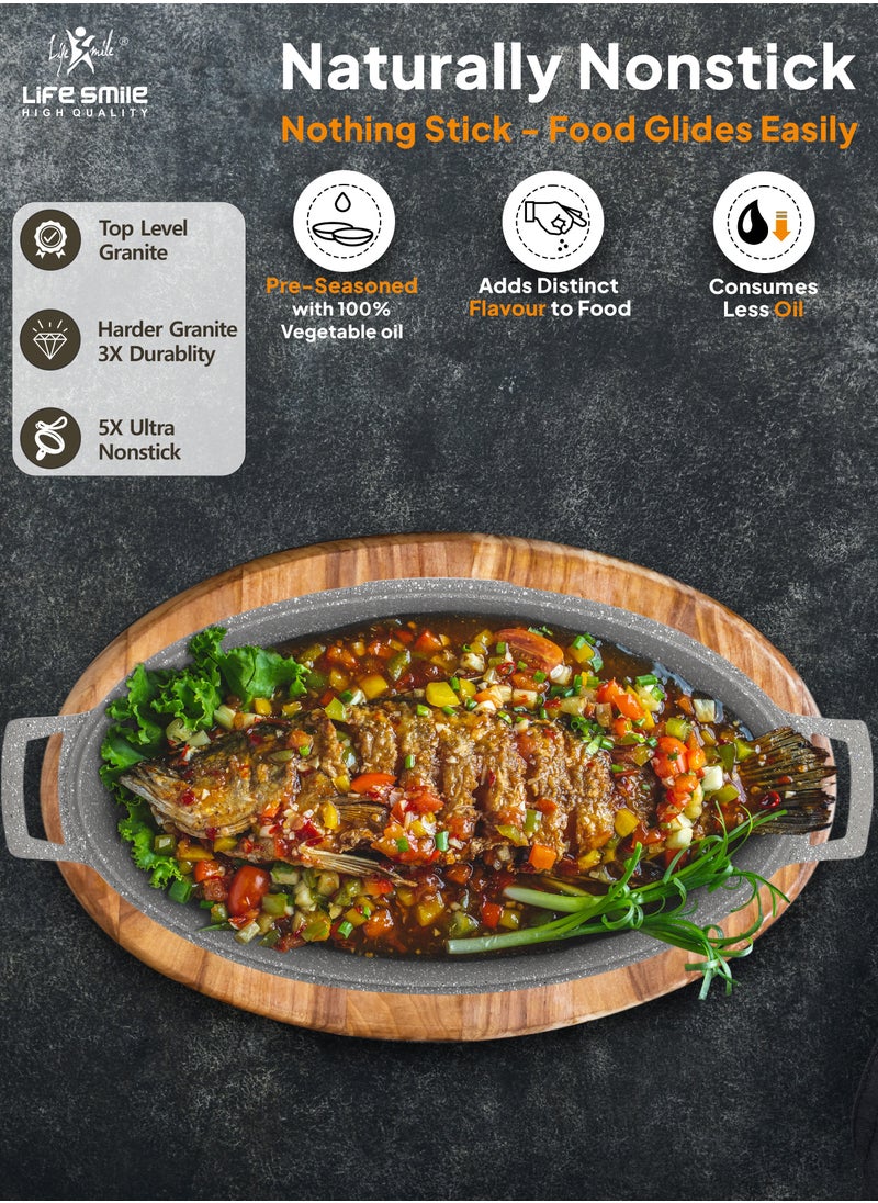 Life Smile Fish Frying Pan With lid, Granite Coating Non Stick Oval Frying pan 100% PFOA FREE, Oven Safe  - Image 5