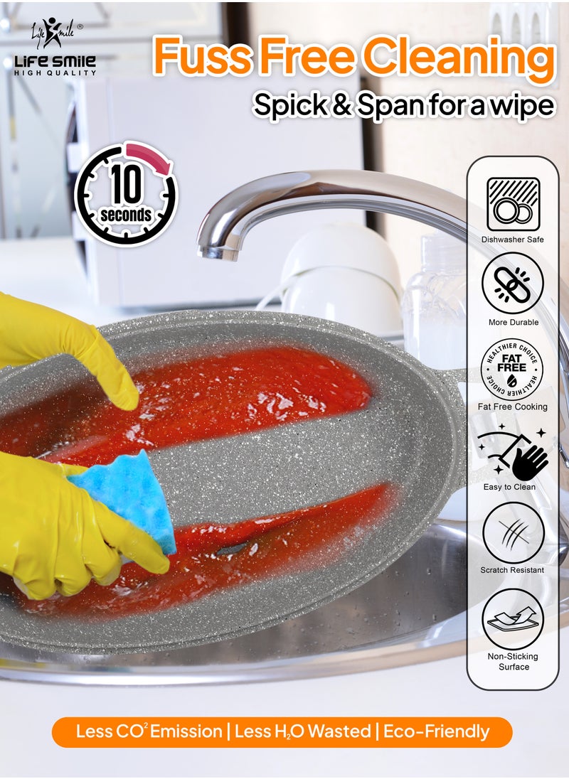Fish Frying Pan With lid, Granite Coating Non Stick Oval Frying pan 100% PFOA FREE, Oven Safe