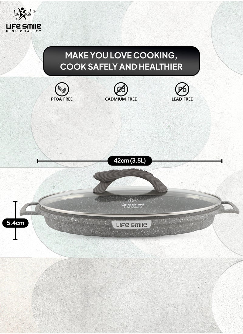 Life Smile Fish Frying Pan With lid, Granite Coating Non Stick Oval Frying pan 100% PFOA FREE, Oven Safe  - Image 3