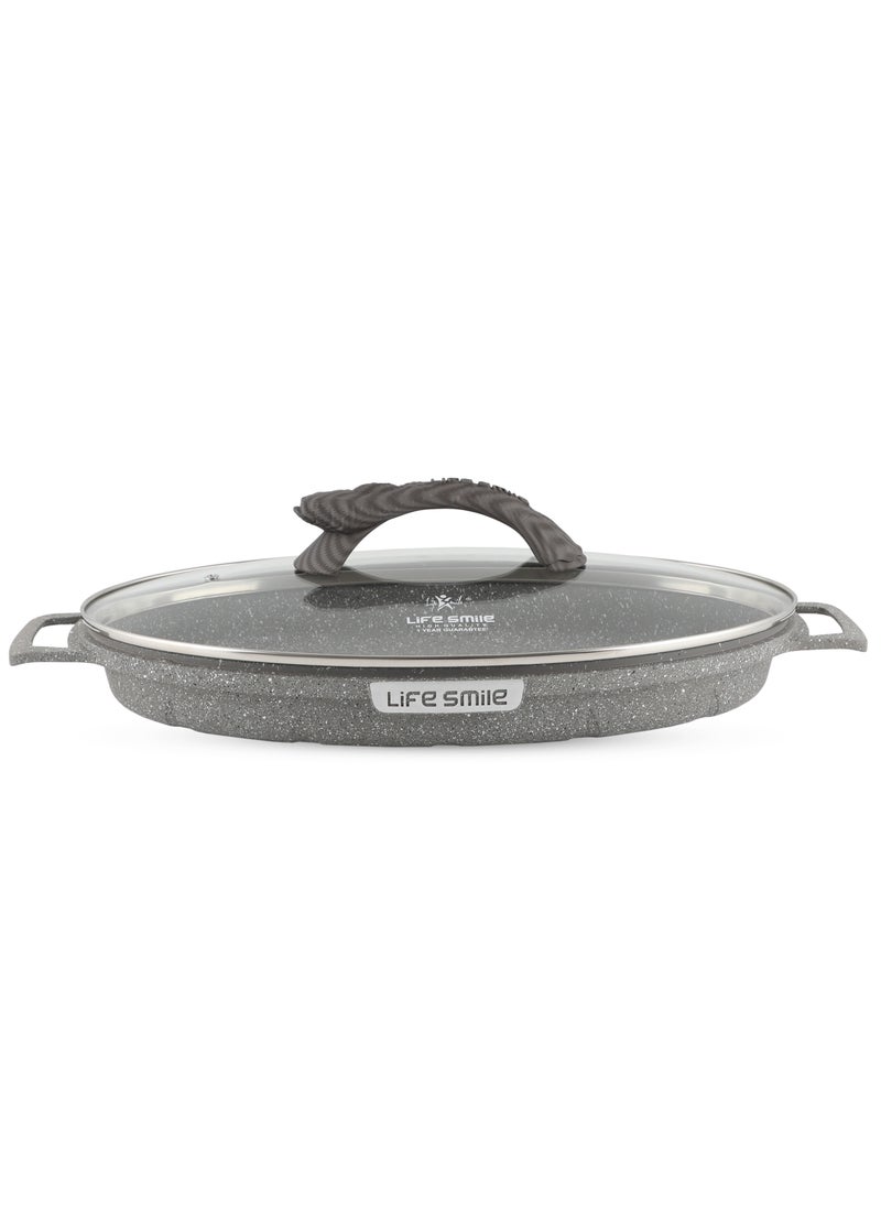 Life Smile Fish Frying Pan With lid, Granite Coating Non Stick Oval Frying pan 100% PFOA FREE, Oven Safe  - Image 1