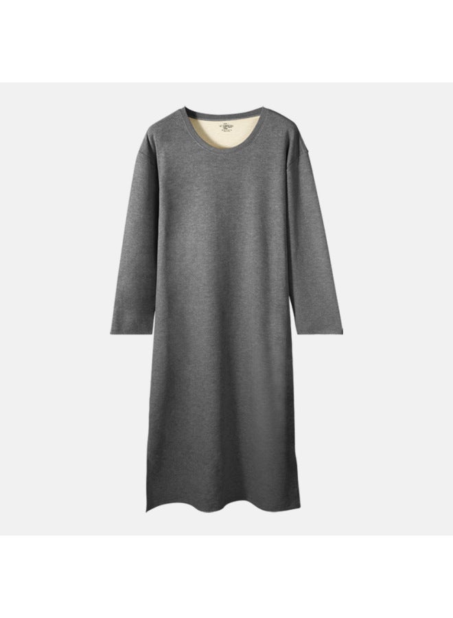 Austrian Element Men's Autumn And Winter Long-sleeved One-piece Nightgown, Knee-length Bathrobe, Long Nightgown, All-in-one Home Wear, Wool Silk Pajamas - Image 1