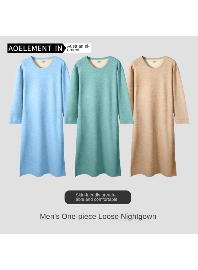 Austrian Element Men's Autumn And Winter Long-sleeved One-piece Nightgown, Knee-length Bathrobe, Long Nightgown, All-in-one Home Wear, Wool Silk Pajamas - Image 3