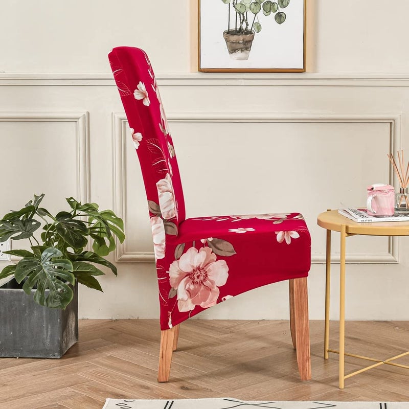 Deisy Dee XL/Oversized Removable Washable Soft Spandex Extra Large Dining Room Chair Covers for Kitchen (red Flower, 2) - Image 3